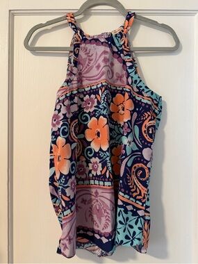 Floral Halter Tank Top in Navy and Coral